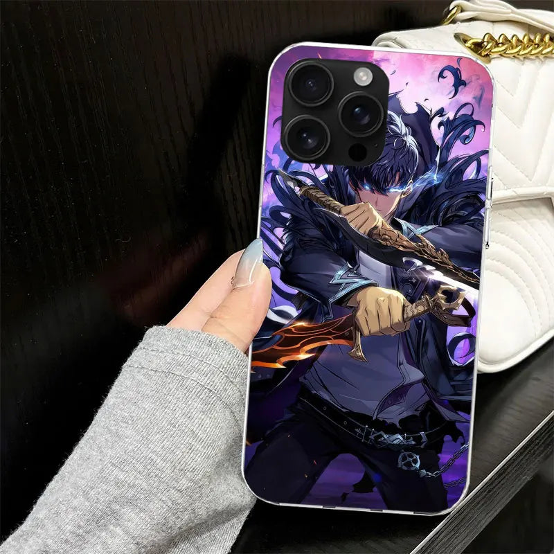 Solo Leveling Silicone iPhone Case | Soft Black Cover | iPhone 7–17 Pro Max