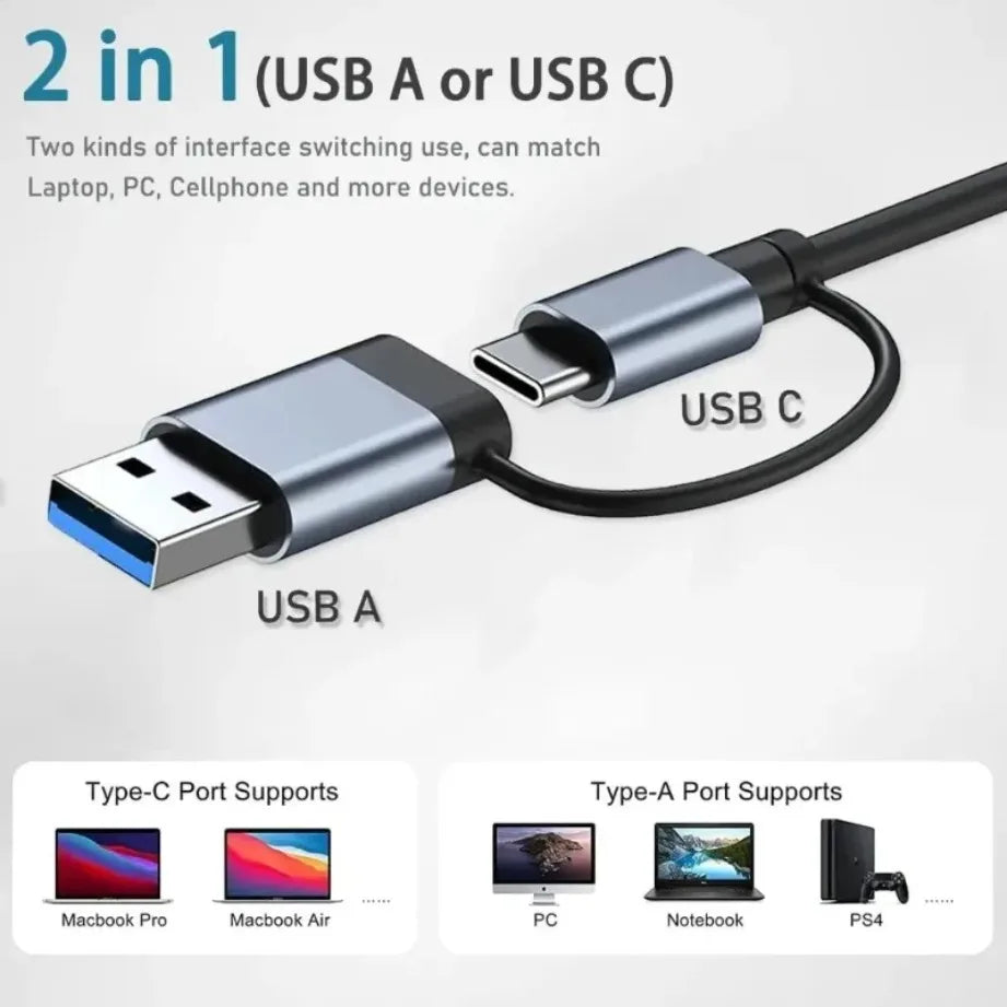 8-in-2 USB-C Hub | USB 3.0 + USB-C + SD/TF + 3.5mm Audio | For MacBook, PC & Tablet